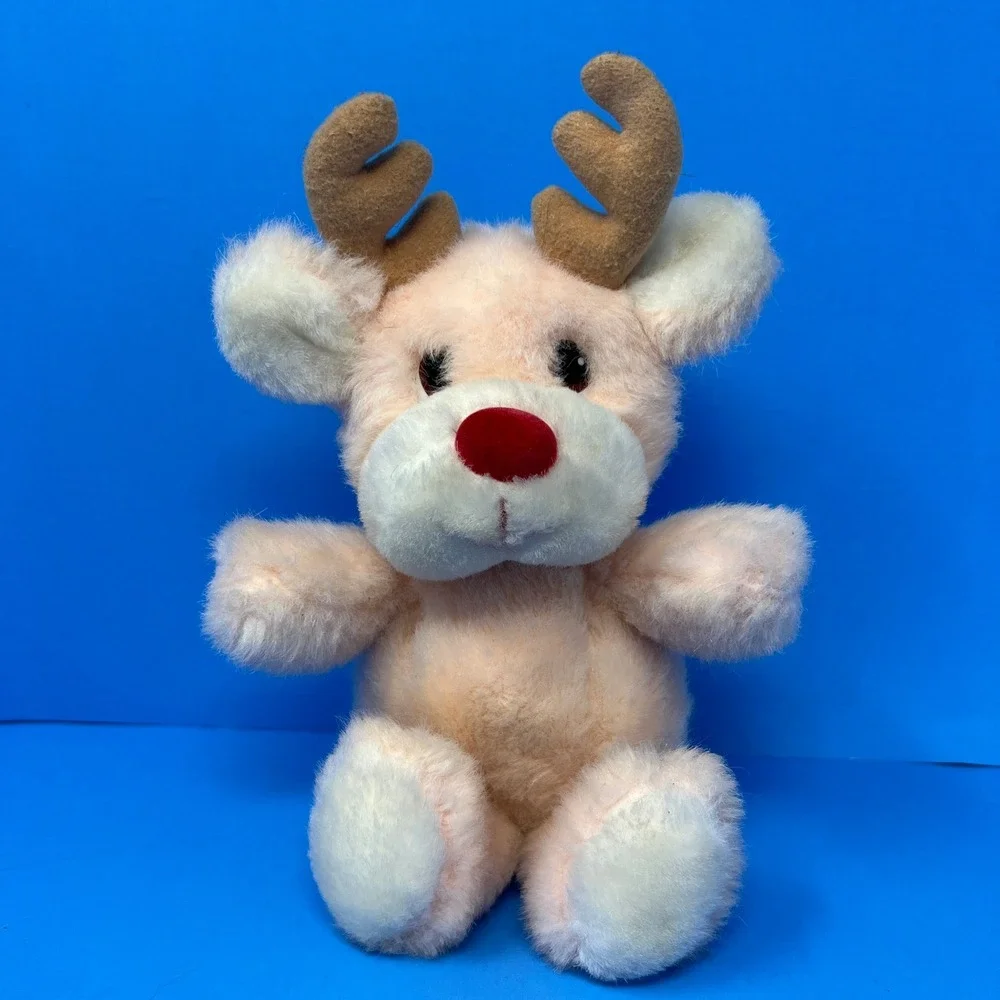 Russ Reindeer Baby‎ Rattle Plush Peach Red Nose Antlers Holiday NurseryToy 8